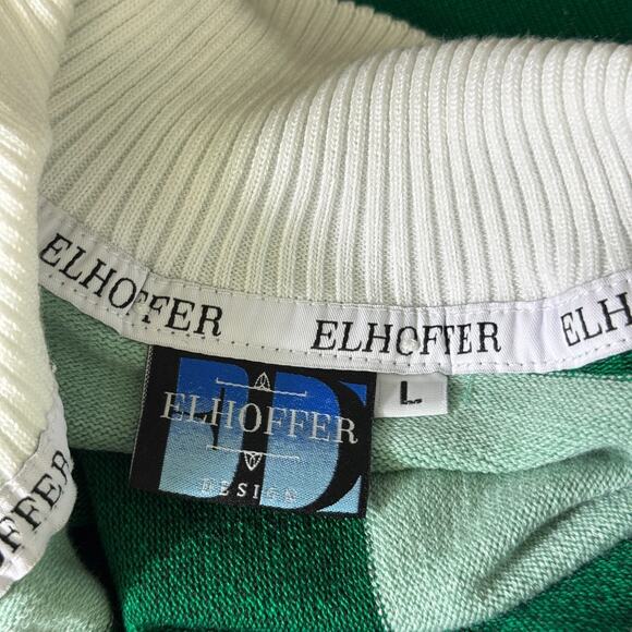 Elhoffer Top Women Large Detective Green Striped Polo Costume Cosplay Knit Shirt - Picture 7 of 11